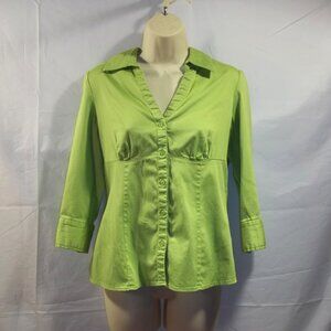 Apt. 9 Stretch Womens Top Blouse Size Small Button Front V-Neck Pleated Green